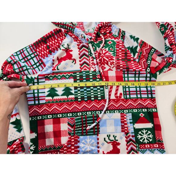 Christmas holiday velour SOFT hoodie size medium M juniors popover sweater EUC ^ - Picture 7 of 8